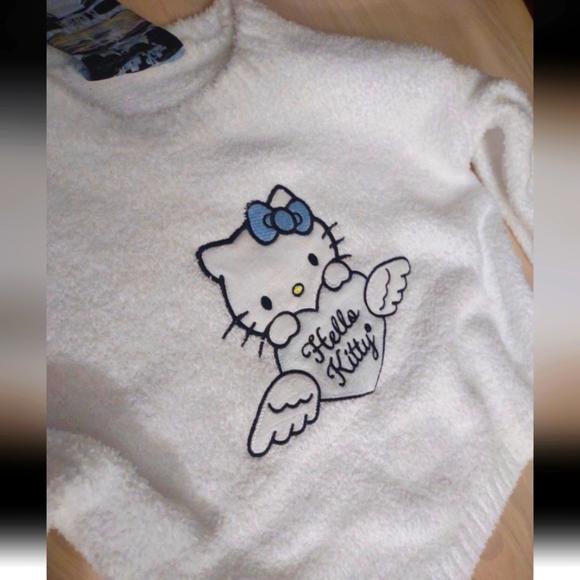 Angel y2k Hello Kitty Blue Bow White Soft Sweater Kids Juniors Kawaii - Picture 1 of 3
